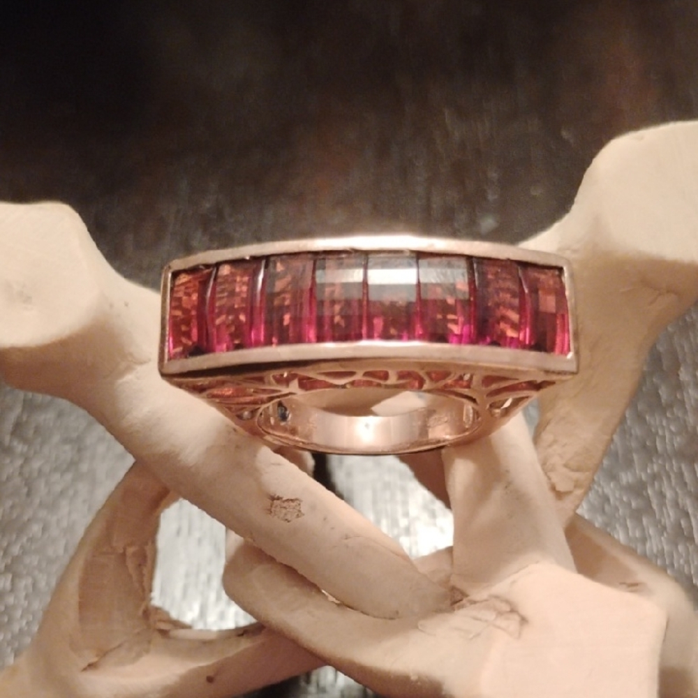 Unique Vermeil Rose Gold Over Sterling Silver Garnet Ring